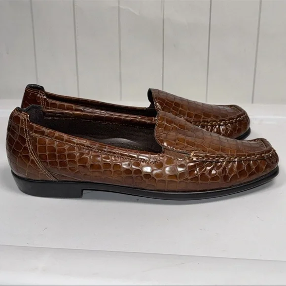 SAS Tripad Cognac Croc Comfort Loafers Women’s Brown Classic Slip On Shoes 9M - Picture 4 of 9